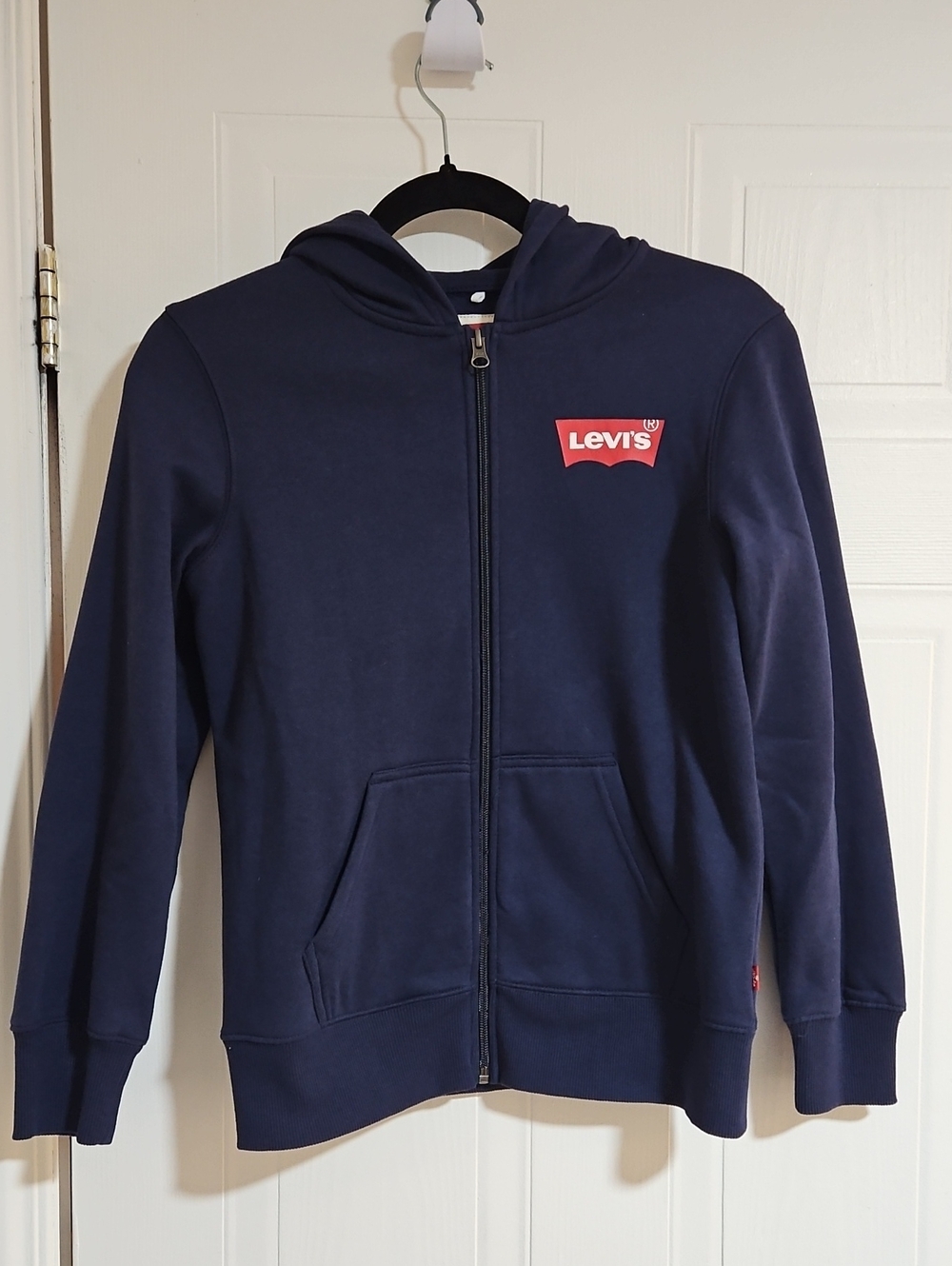 Levi's Kids Large Navy Blue Zip-Up Hoodie with Red Logo